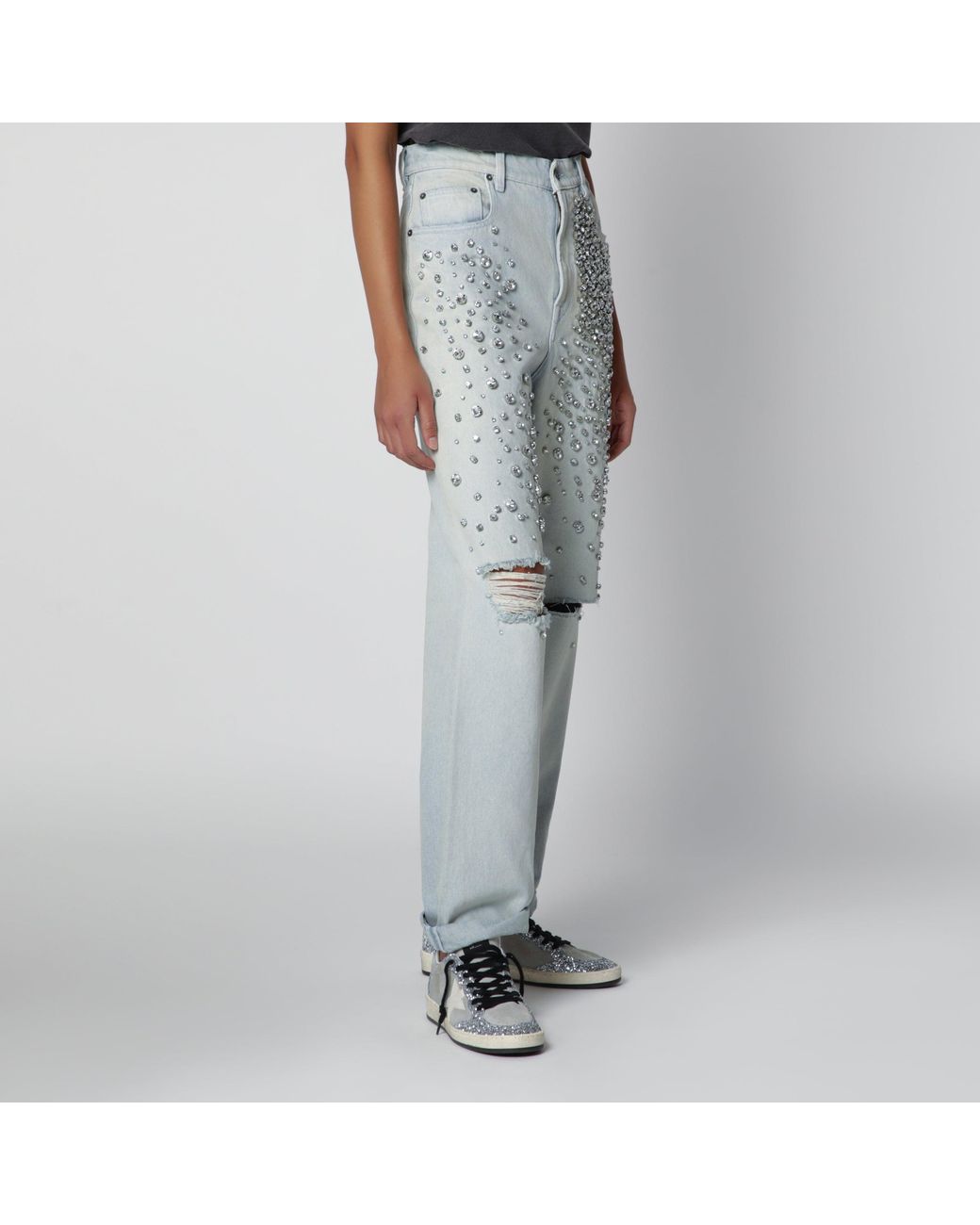 Golden Goose Deluxe Brand Gray Light Jeans With Cabochon Crystals