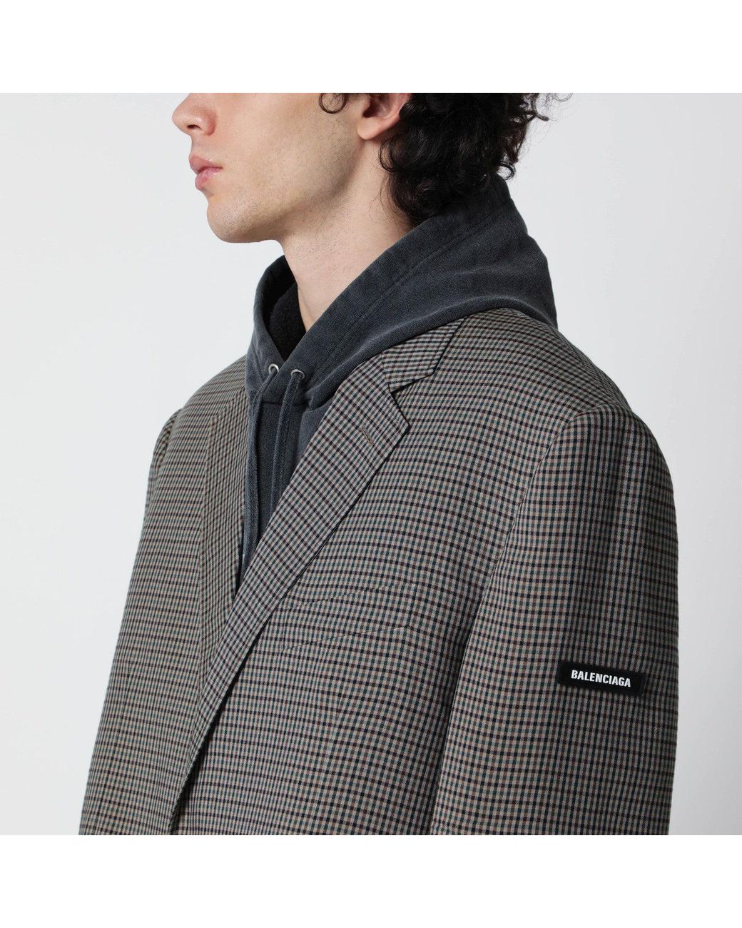 Balenciaga Gray Khaki And Gingham Jacket for men