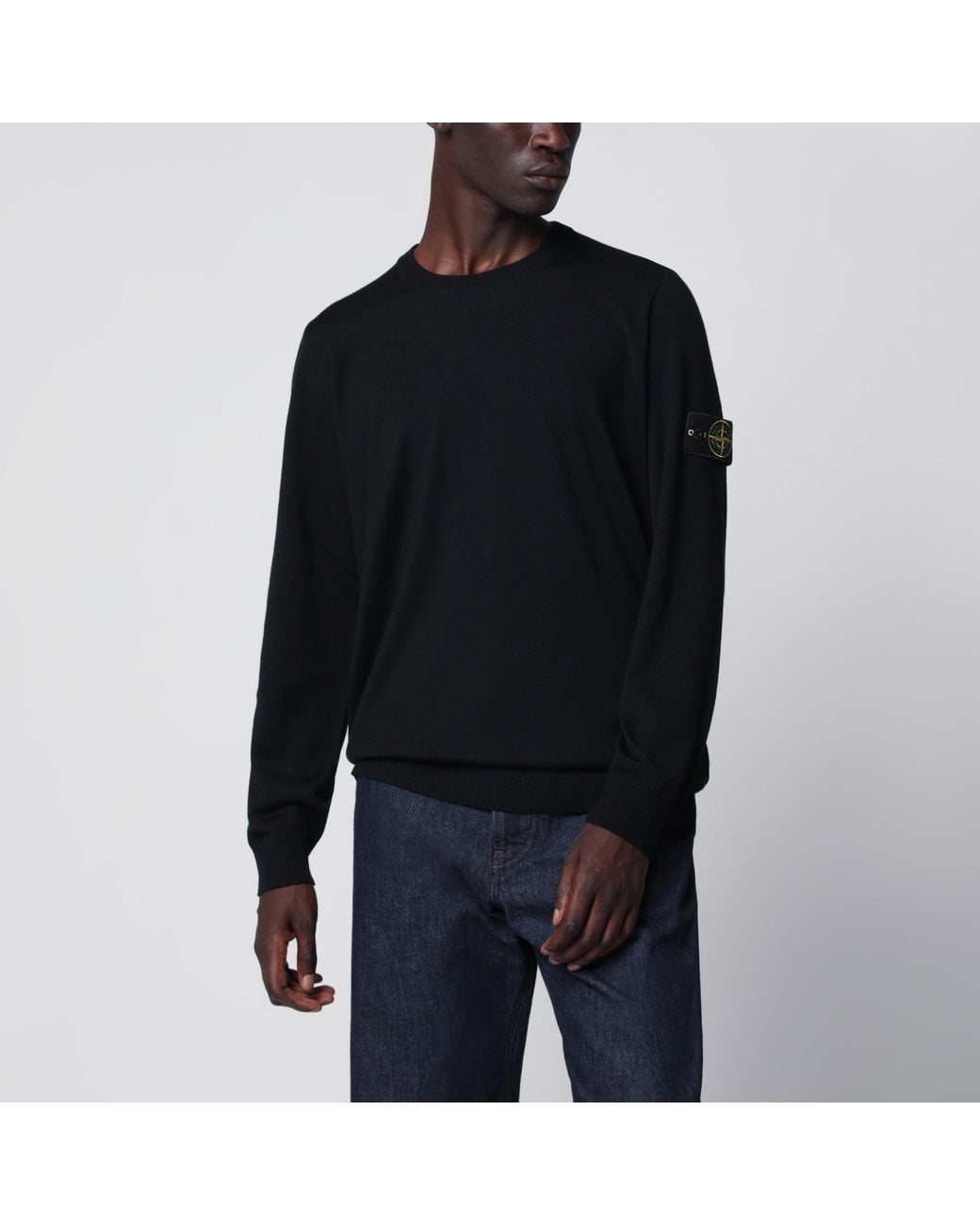 Stone Island Black Wool Crew-Neck Sweater for men