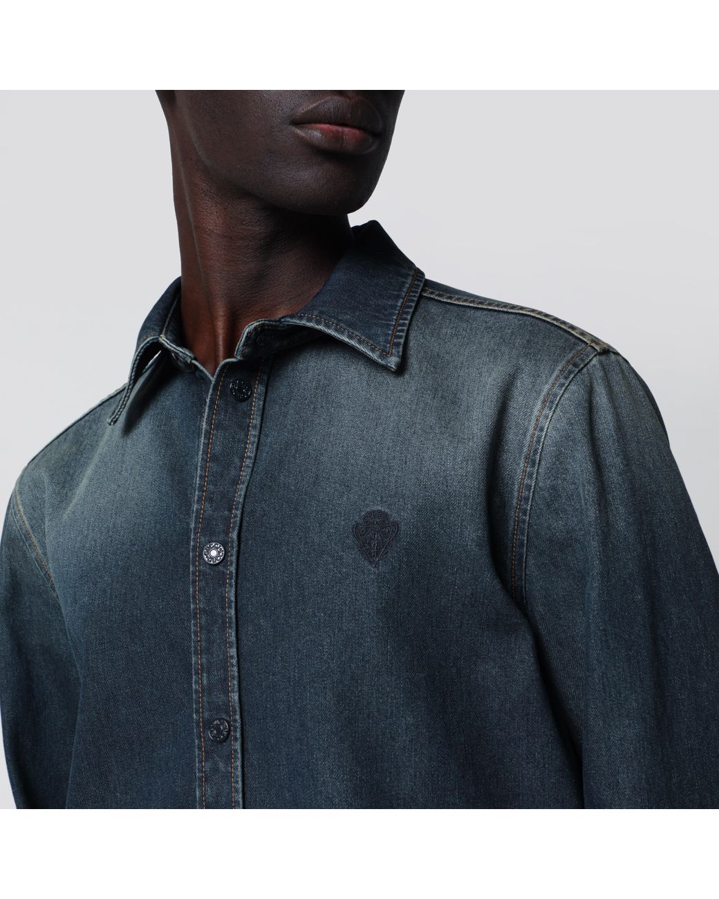 Gucci Blue Denim Shirt With Washed Effect for men
