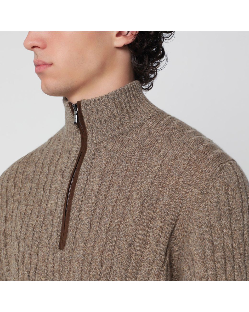 Loro Piana Brown Cable-Knit Sweater for men