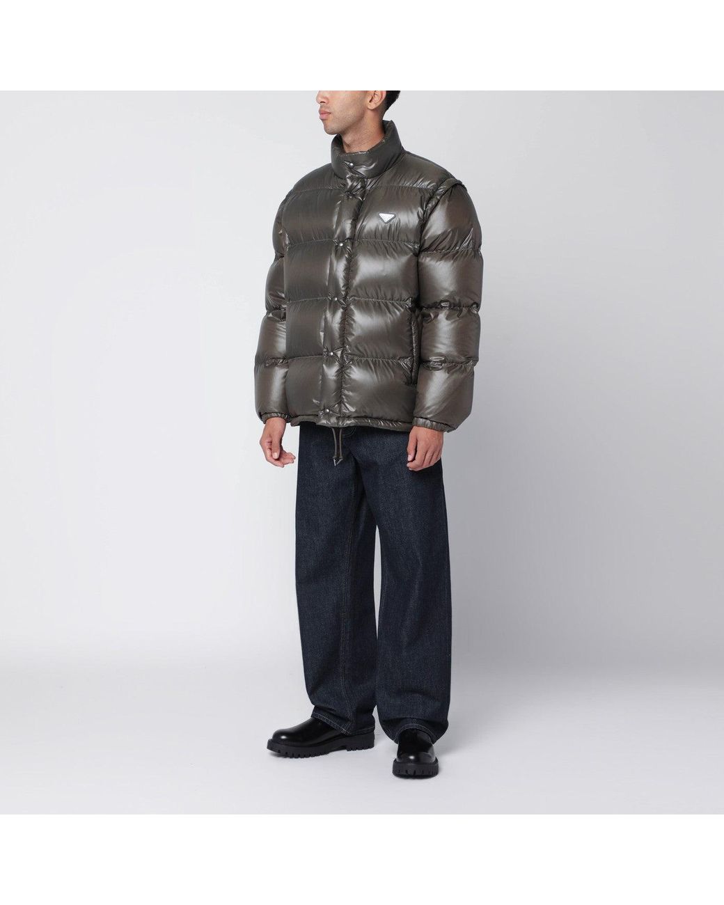 Prada Gray Camouflage Re-Nylon Down Jacket for men