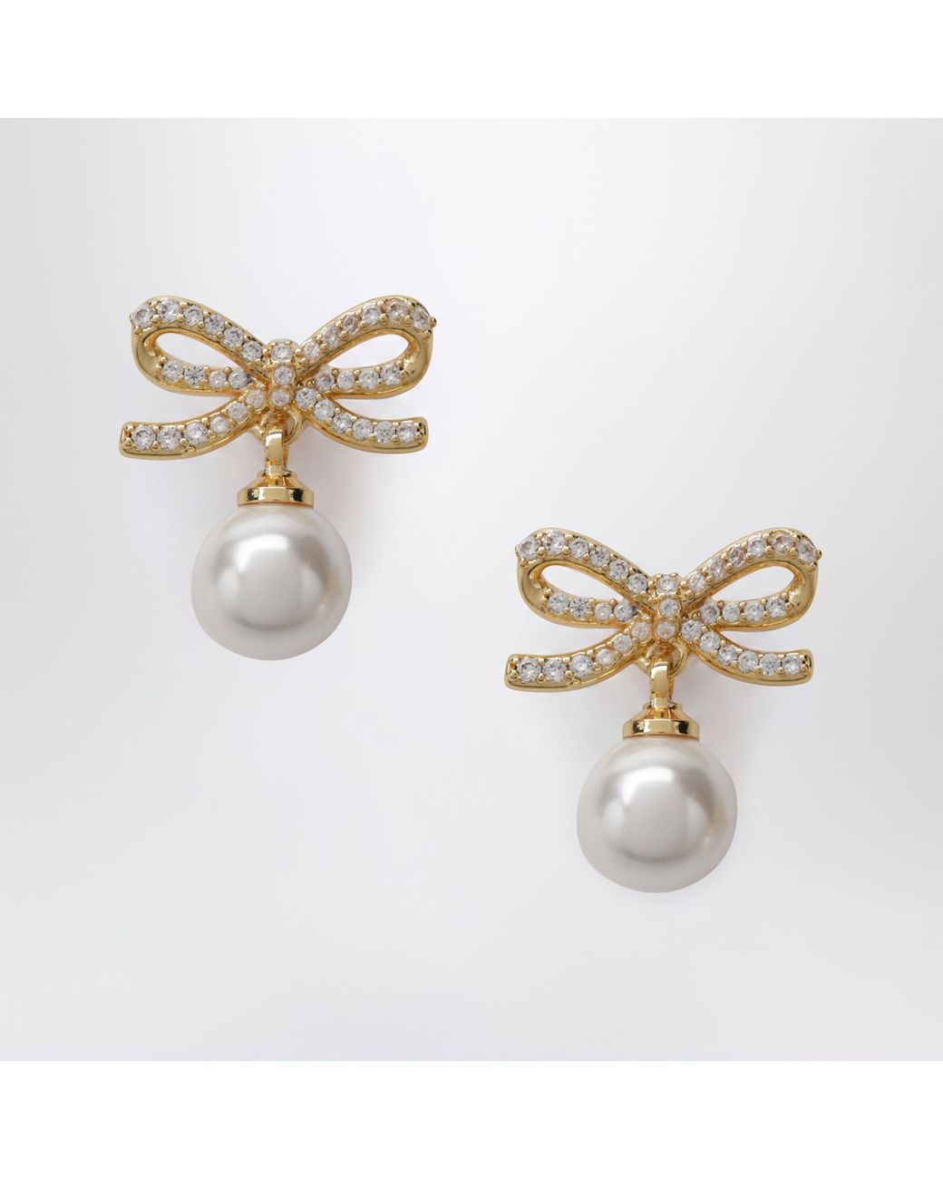 Self-Portrait Metallic Bow Earrings With Pearls