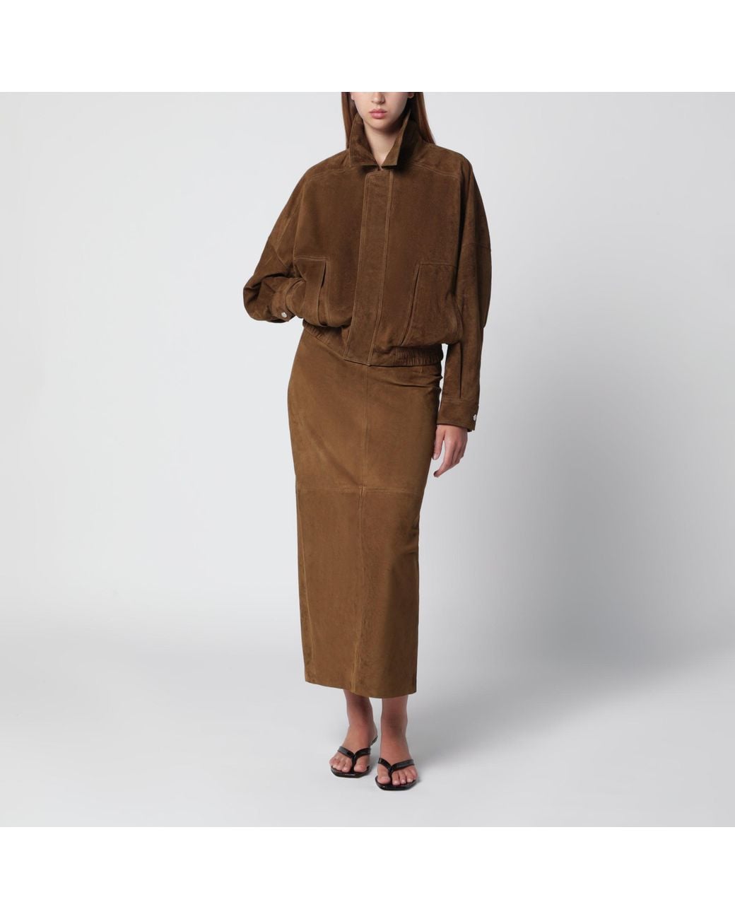 Nour Hammour Brown Dalma Suede Bomber Jacket