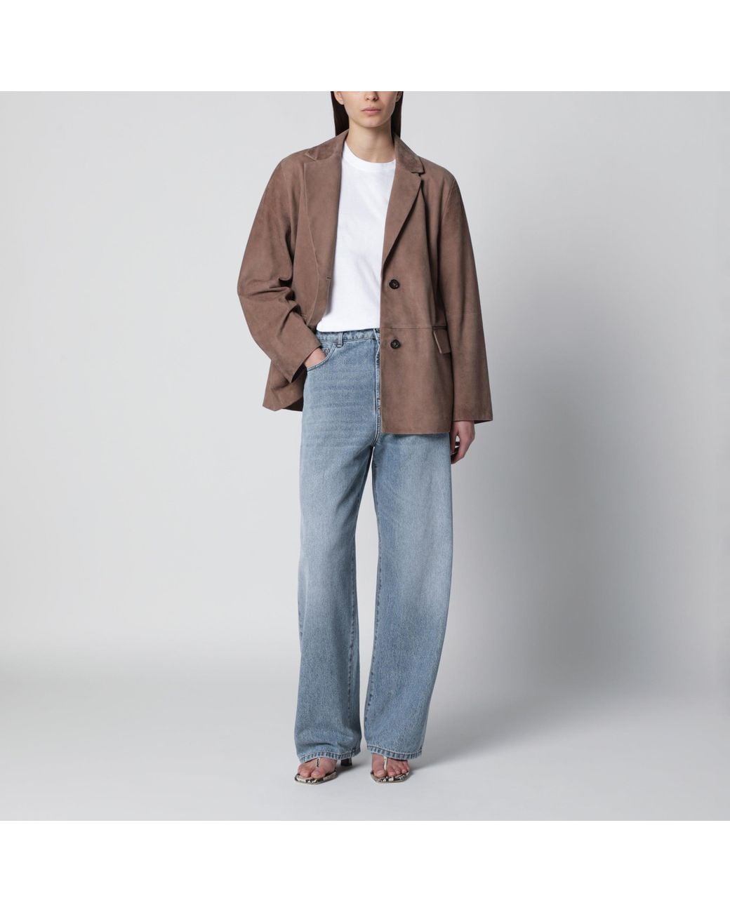 Max Mara Brown Single-Breasted Hazelnut Suede Jacket