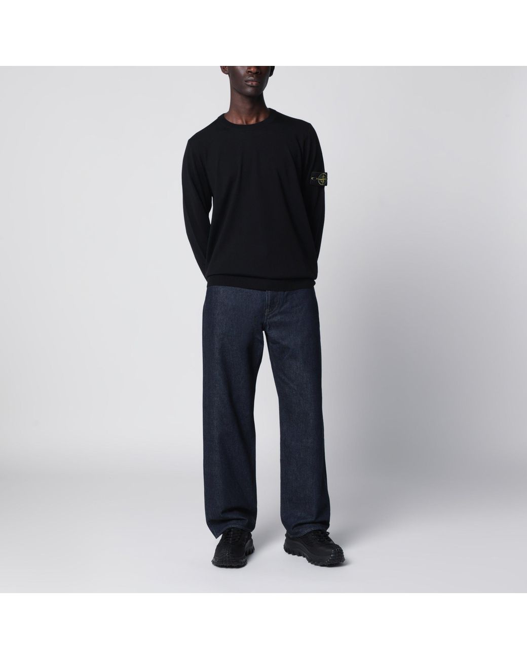 Stone Island Black Wool Crew-Neck Sweater for men
