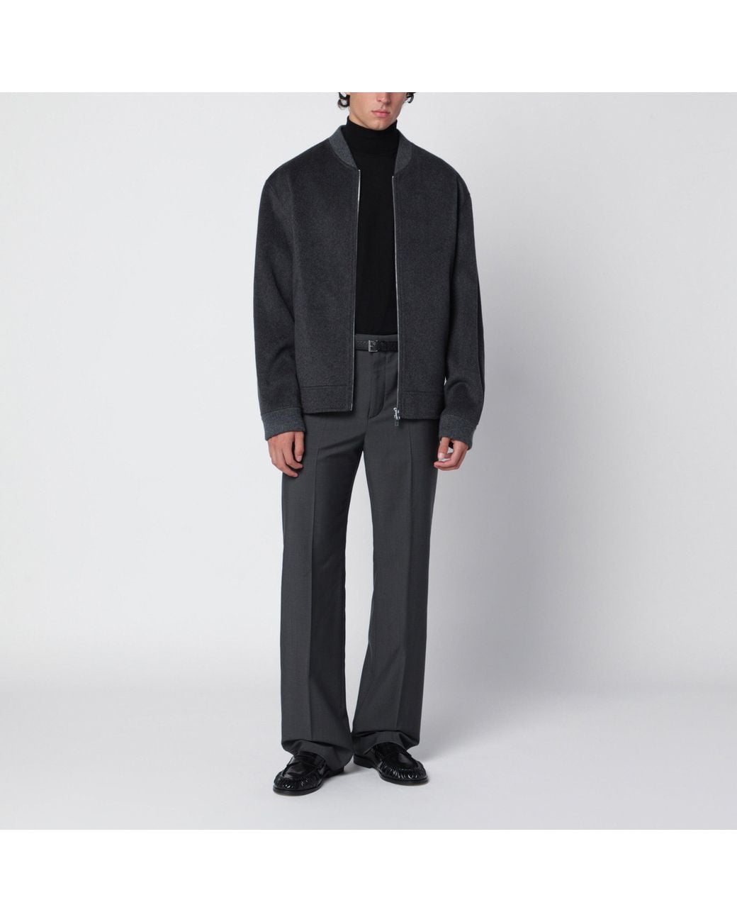 Soft Goat Black Dark Wool And Cashmere Bomber Jacket for men