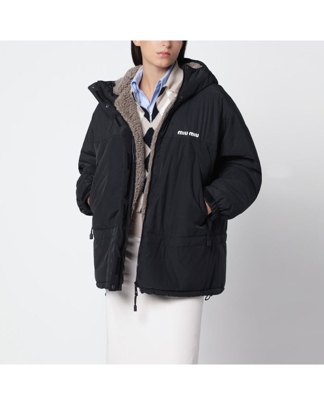 Miu Miu Black Pongé Down Jacket
