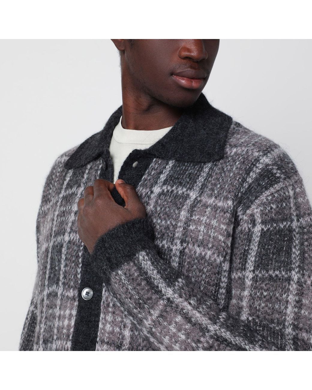 Our Legacy Gray Checked Evening Polo Sweater for men