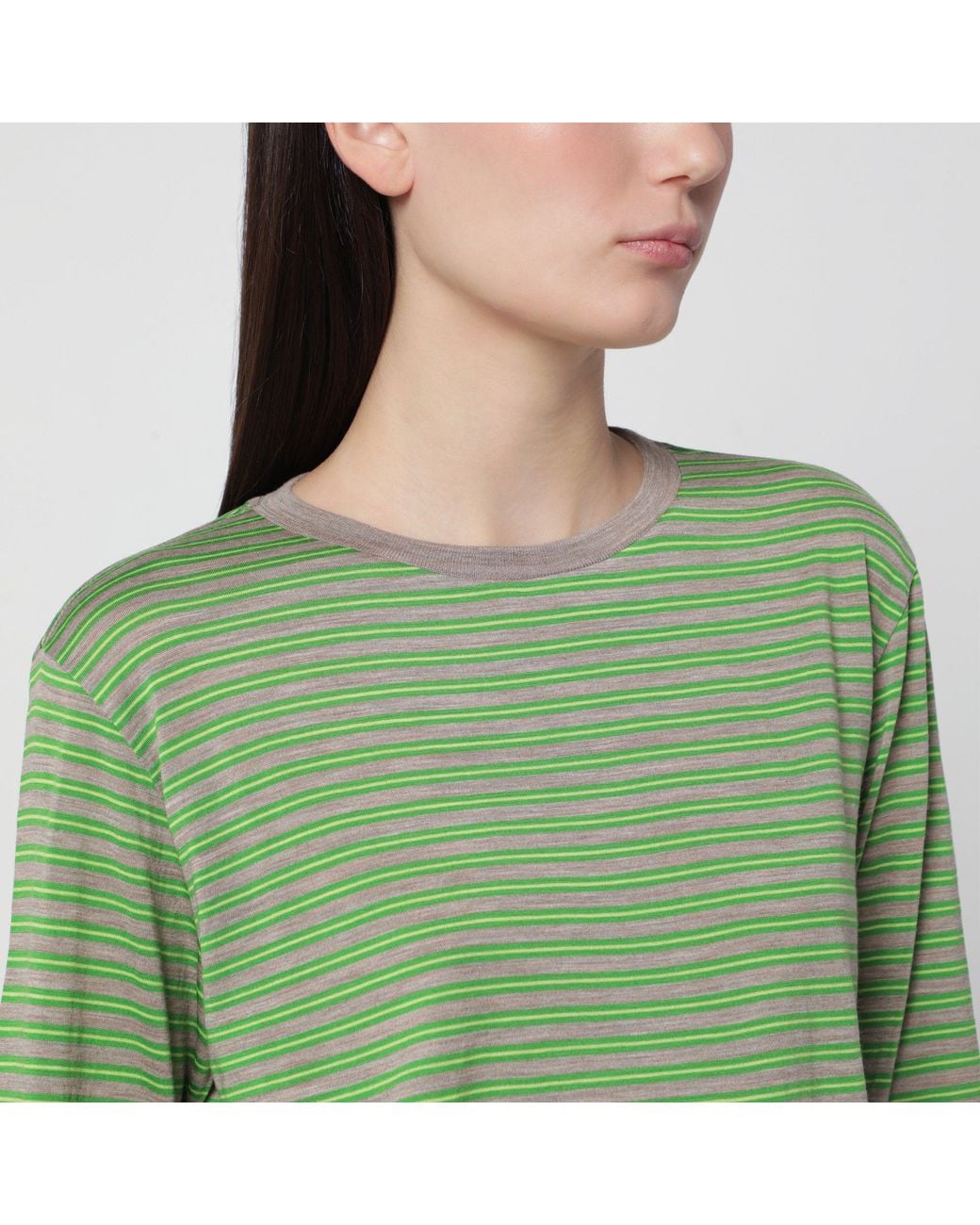 Auralee Green Striped T-Shirt