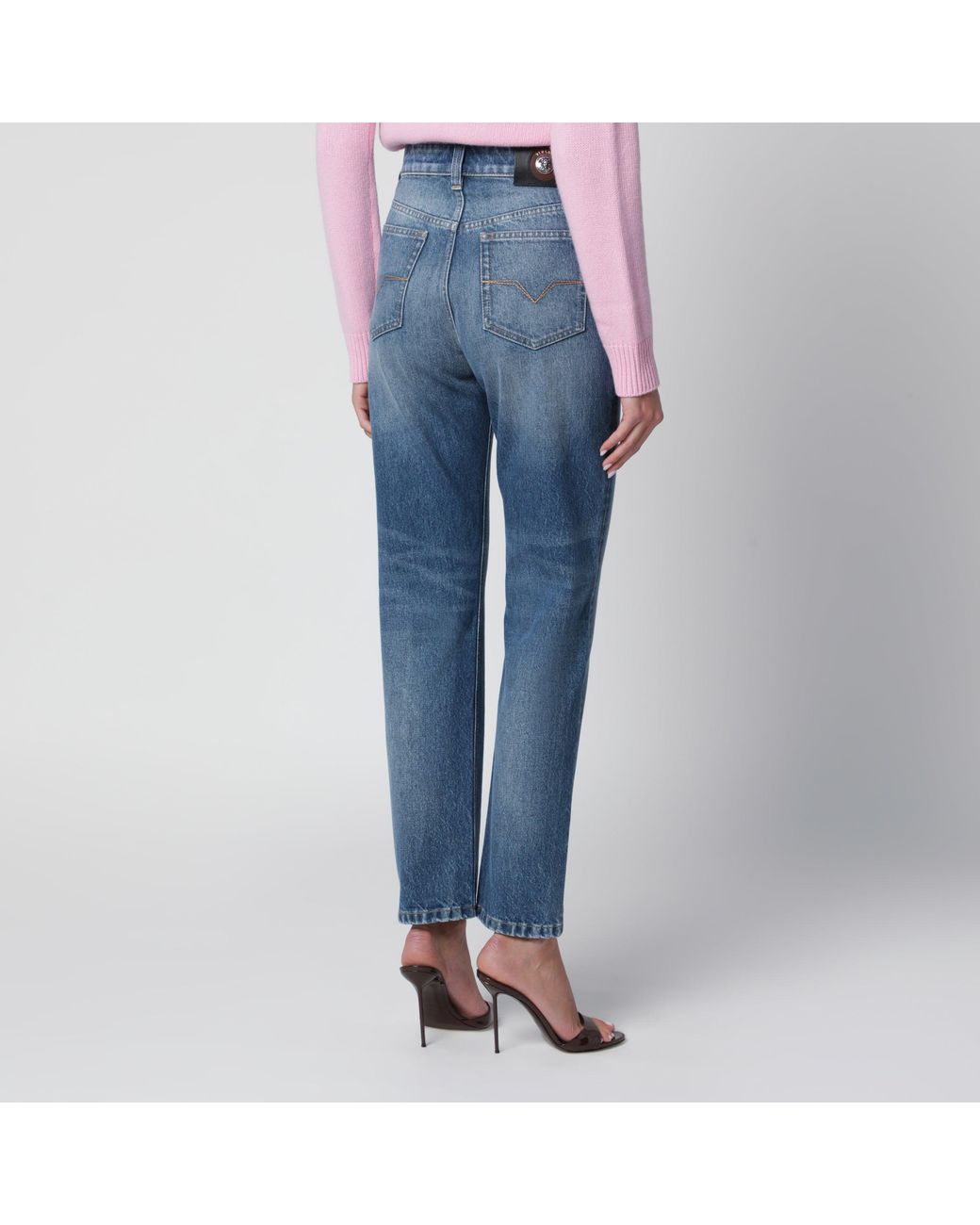 Versace Blue High-Waisted Straight-Leg Cotton Jeans
