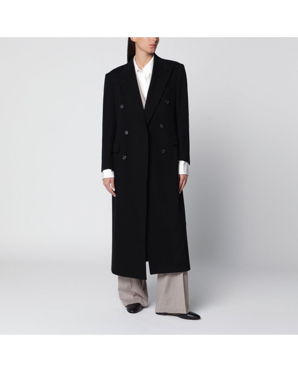 Tagliatore Black Double-Breasted Wool Coat