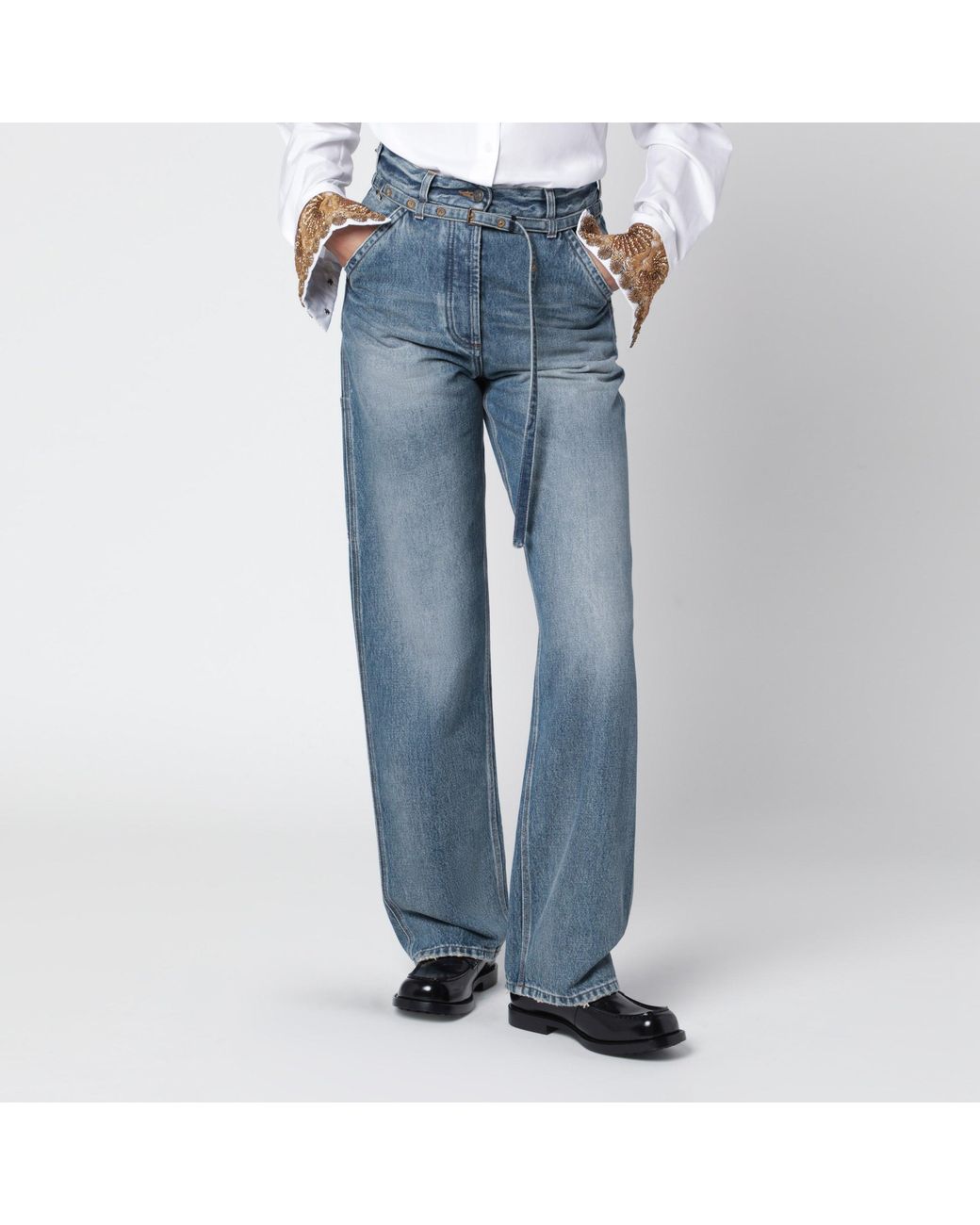 Dries Van Noten Blue Washed-Effect Jeans With Belt