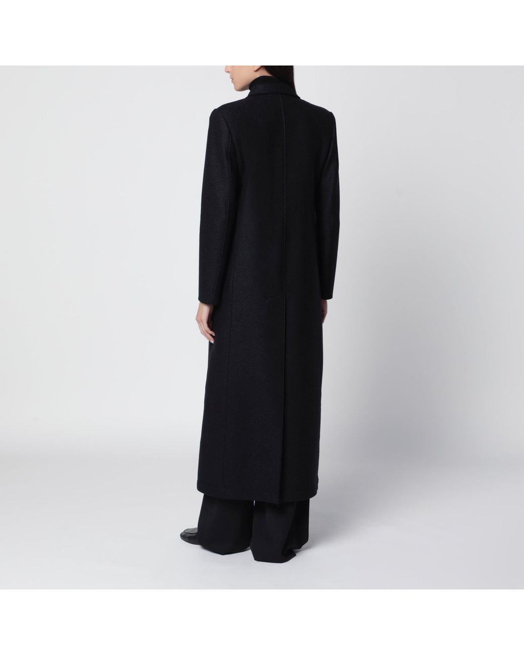 Harris Wharf London Black Long Double-Breasted Wool Coat