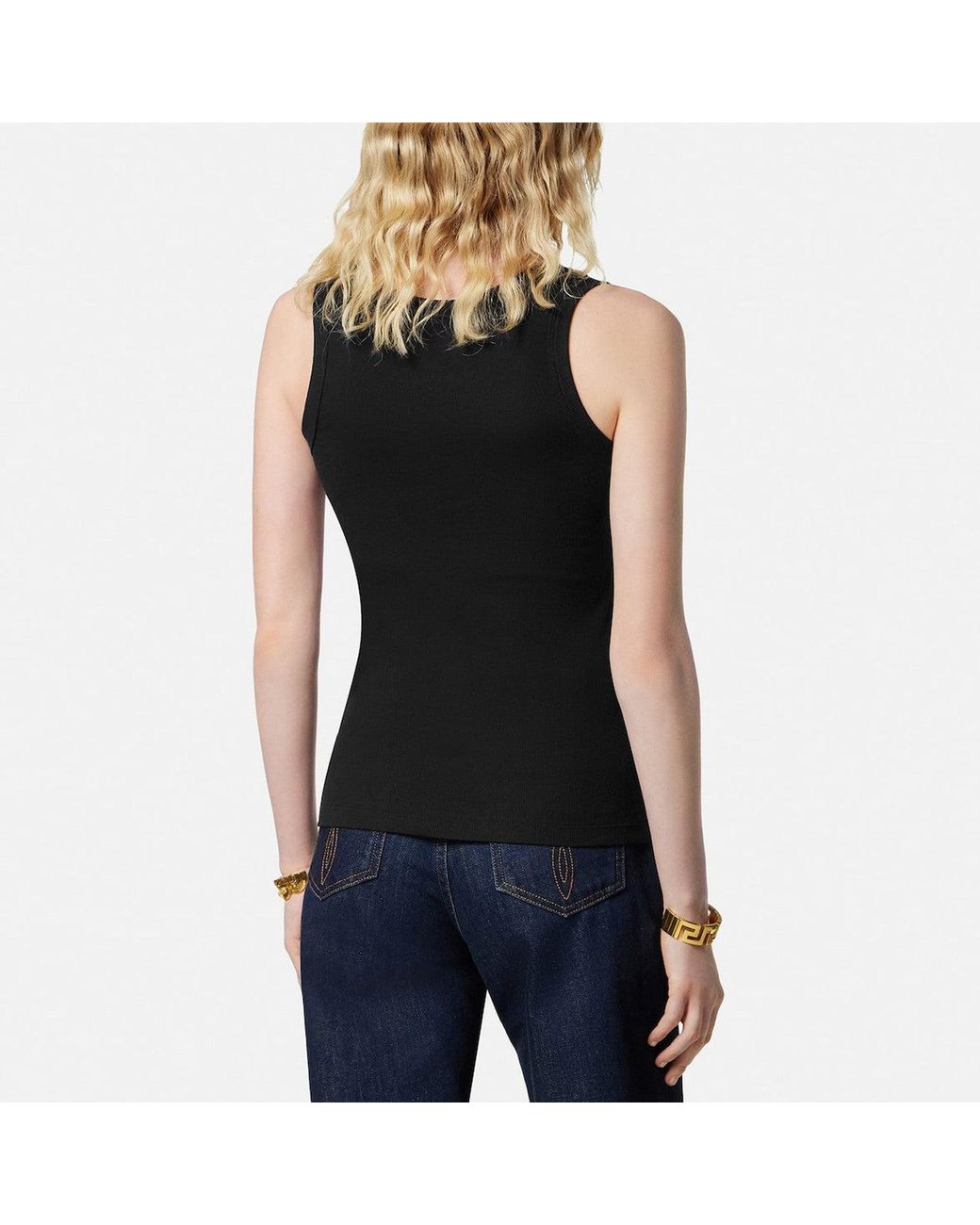 Versace Black Stretch Ribbed Cotton Tank Top