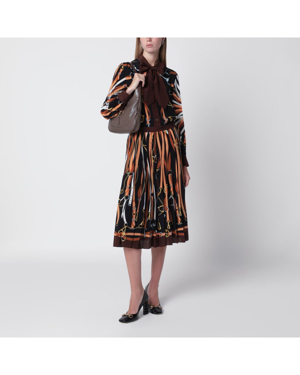 Gucci Red Silk Shirt Dress With Equestrian Print