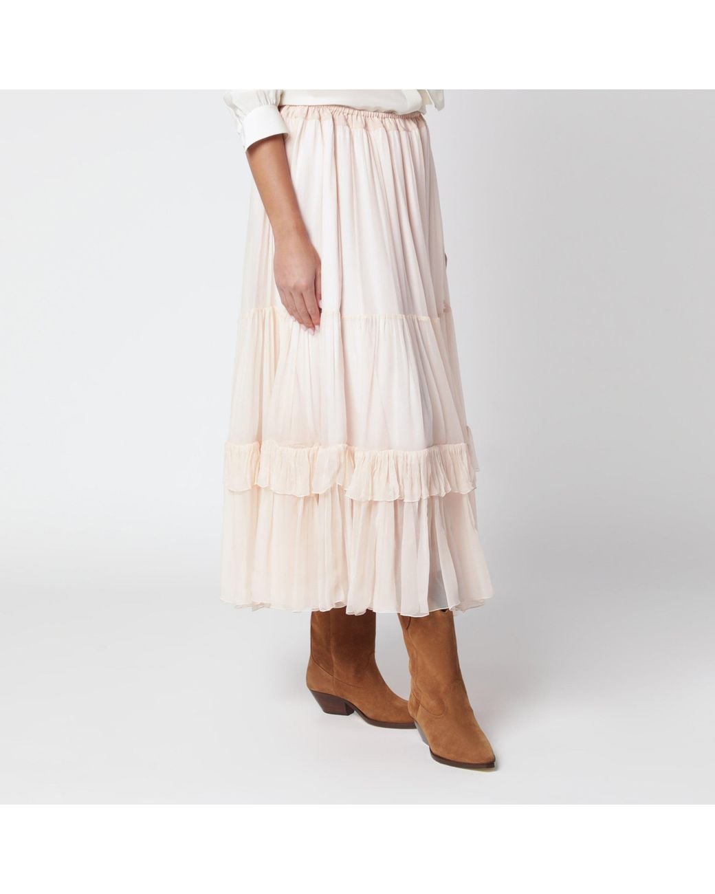 Chloé Pink Powder Silk Midi Skirt