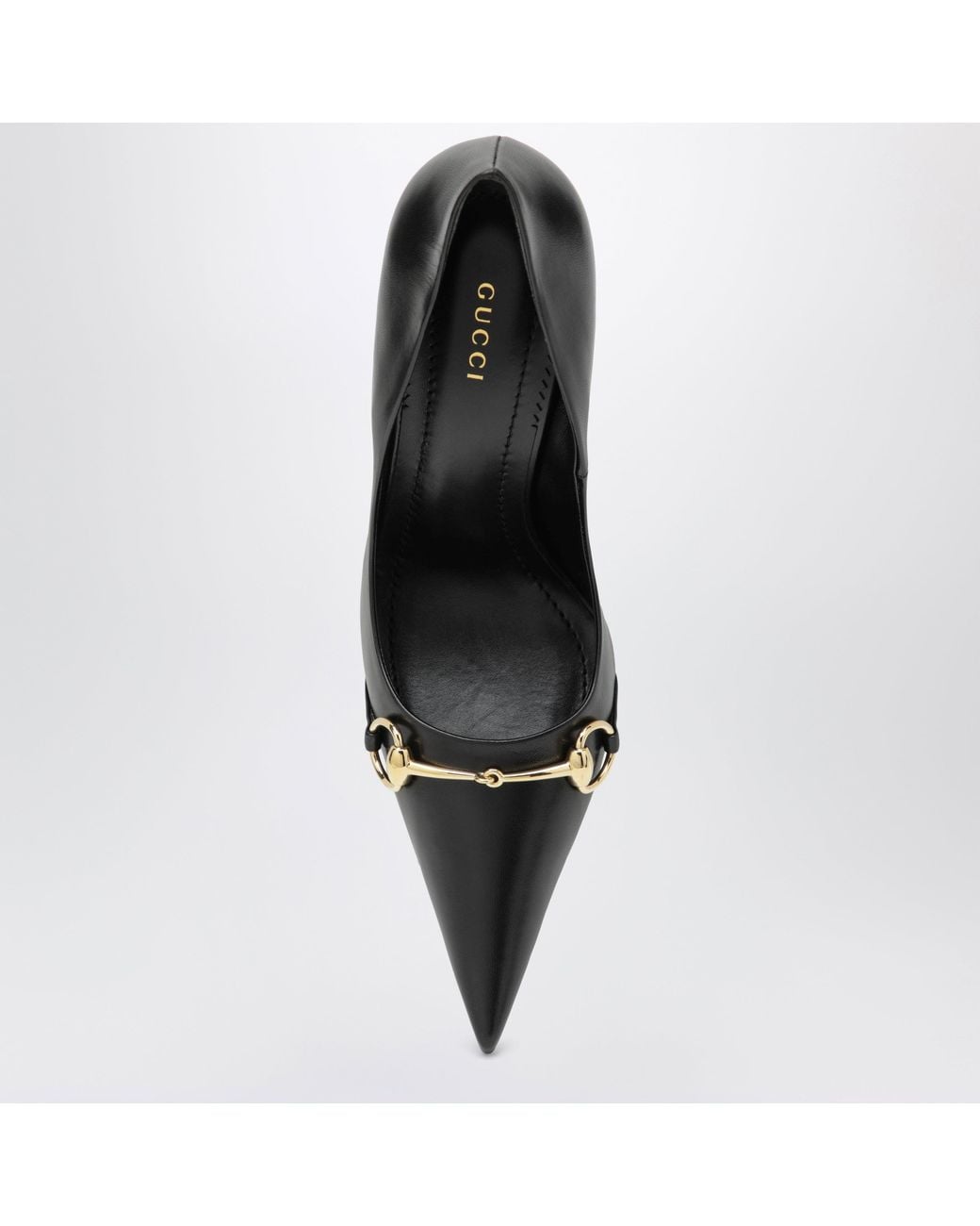 Gucci Black Donna Nappa Leather Pointed-Toe Pumps With-Tone Horsebit Detail