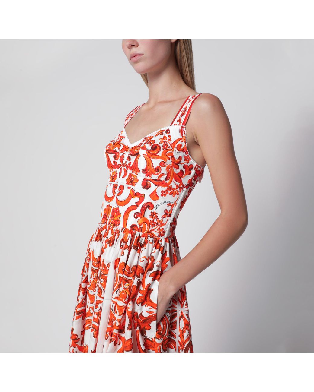 Dolce & Gabbana Red Maiolica-Print Poplin Maxi Dress