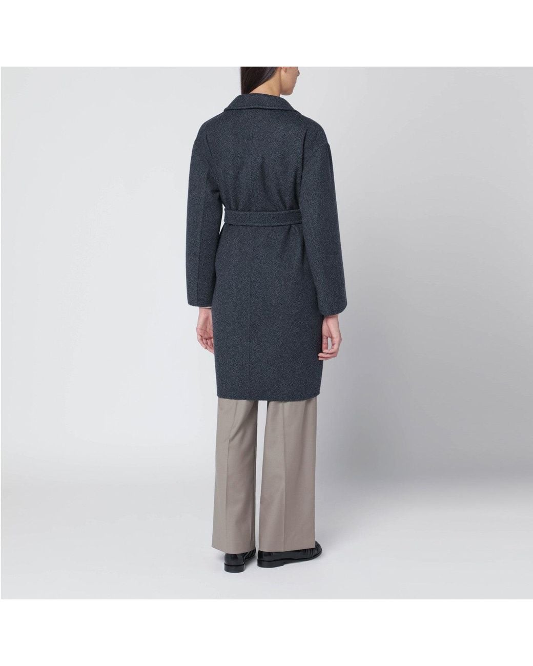 Max Mara Blue Wool Coat With Denim Effect