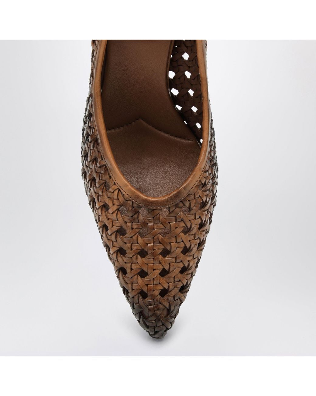 Miu Miu Brown Cognac-Colored Woven Leather Pumps