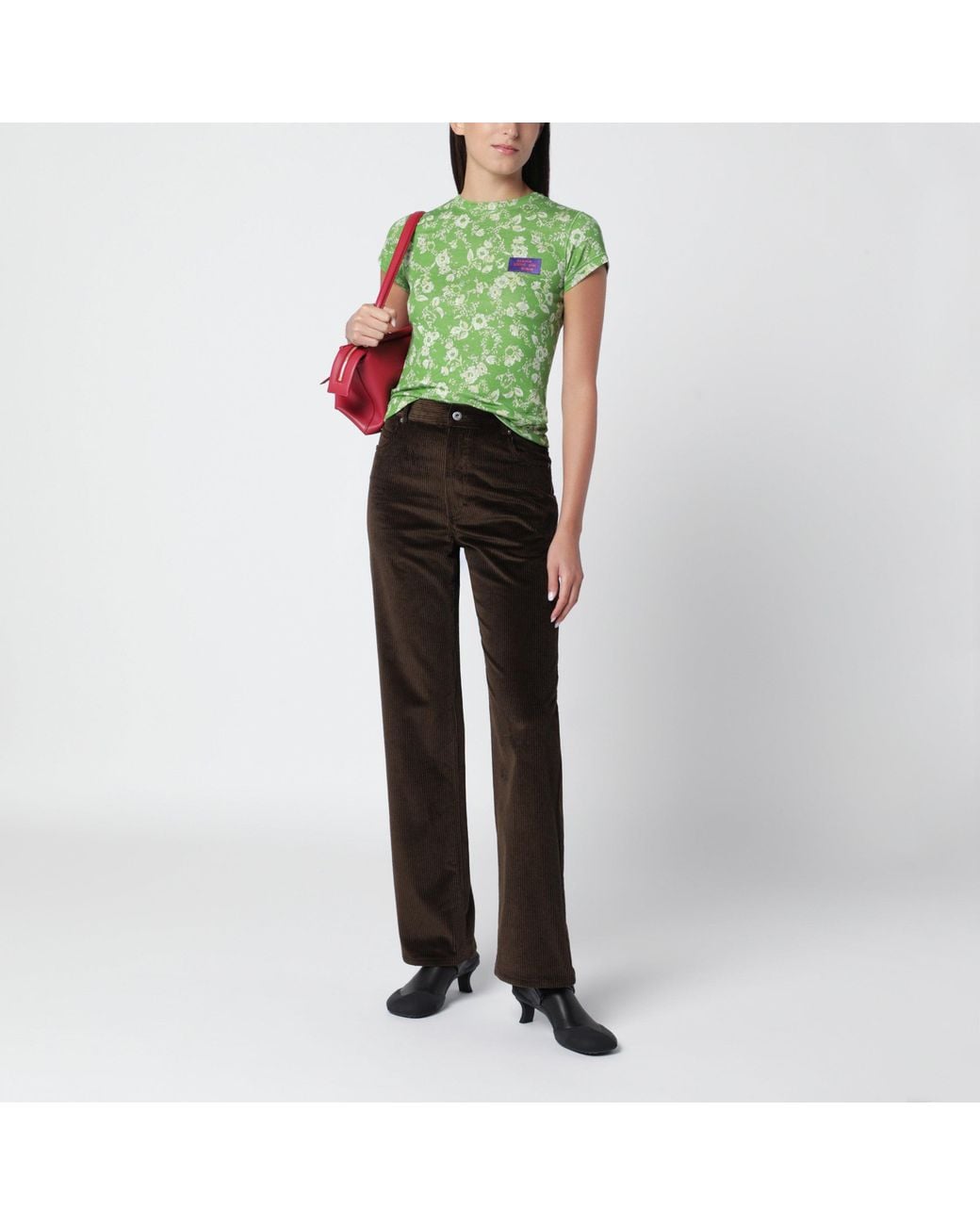 Loewe Green Slim T-Shirt With Floral Jacquard Pattern