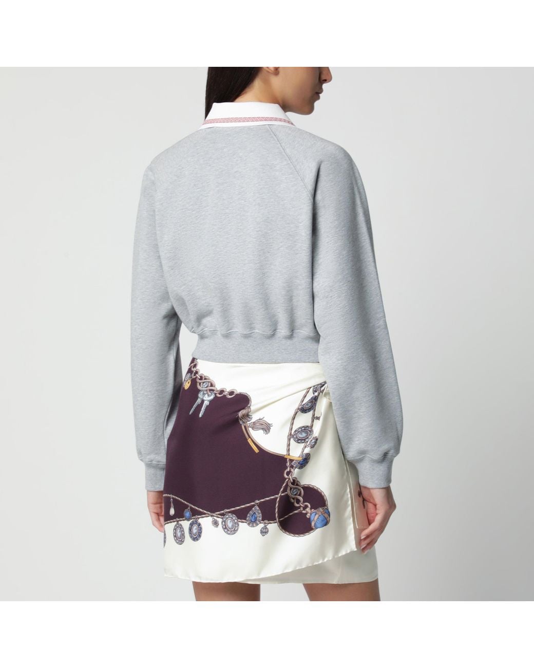 Versace Gray Cropped Cotton Polo Sweatshirt