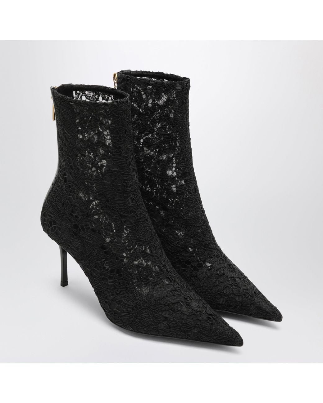 Dolce & Gabbana Black Lace And Patent Leather Ankle Boot