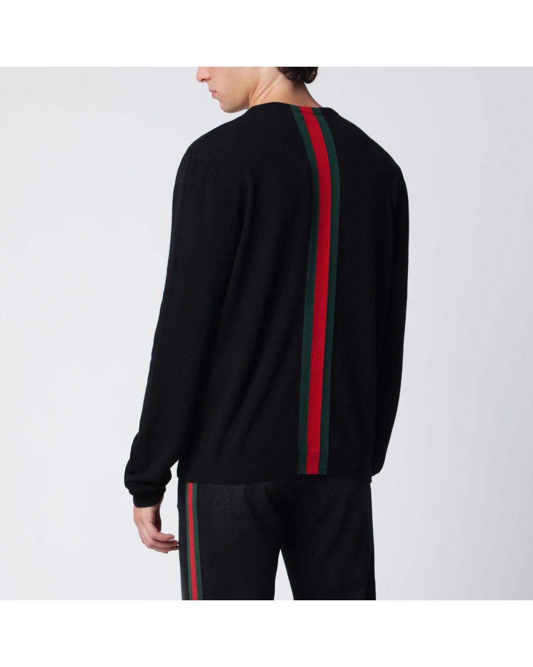 Gucci Black Cashmere Sweater With Web Motif for men