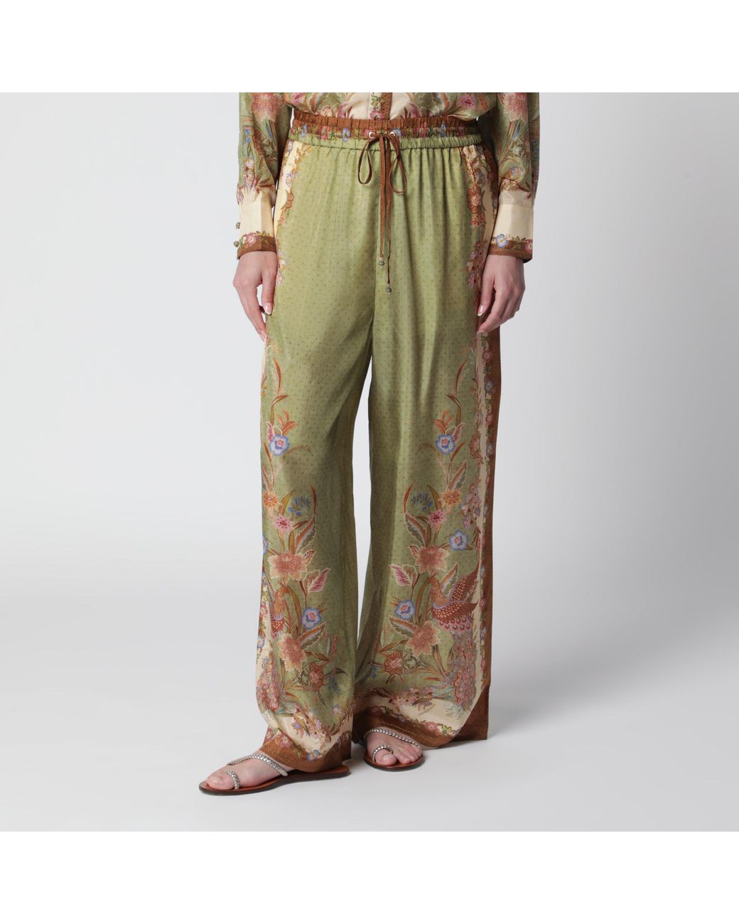 Zimmermann Green Indra Relaxed Trousers With Floral Print