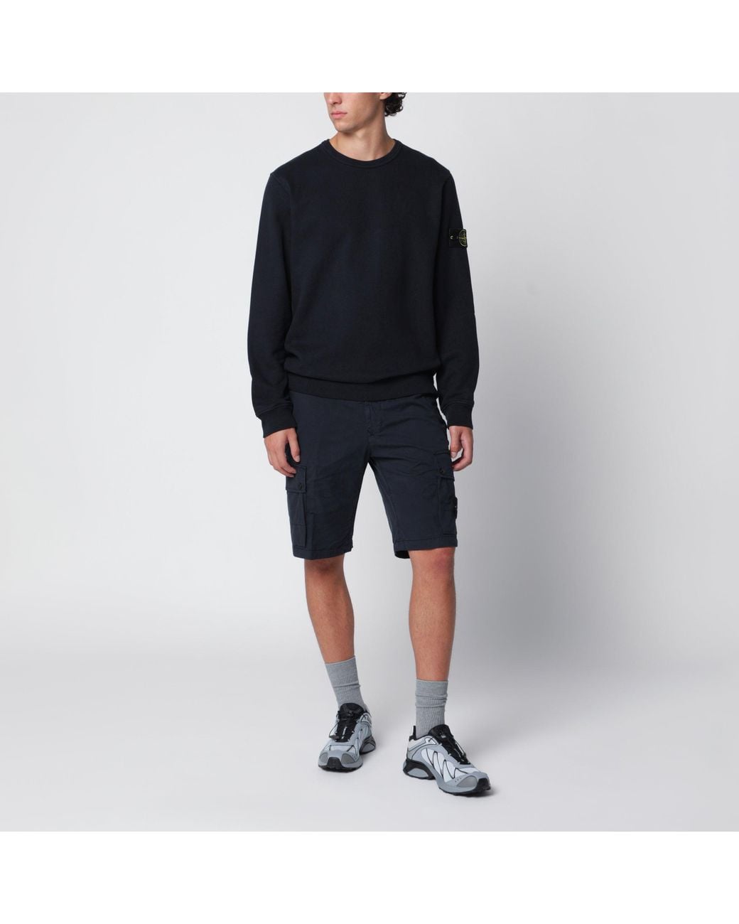 Stone Island Blue Stretch Cotton Cargo Shorts for men