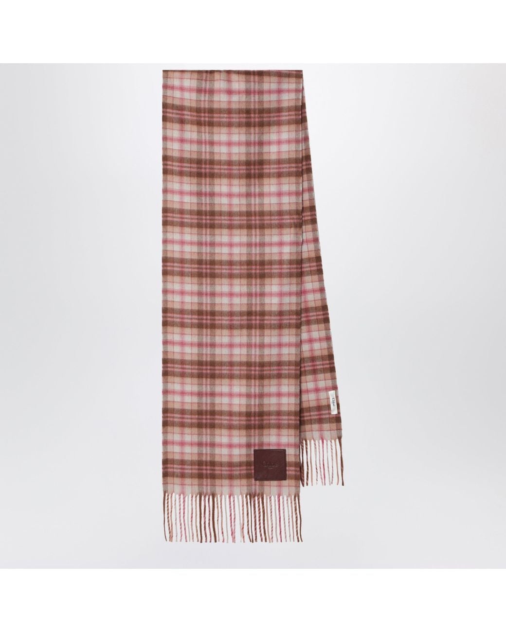 Chloé Brown Highland Cashmere Scarf With Checked Embroidery