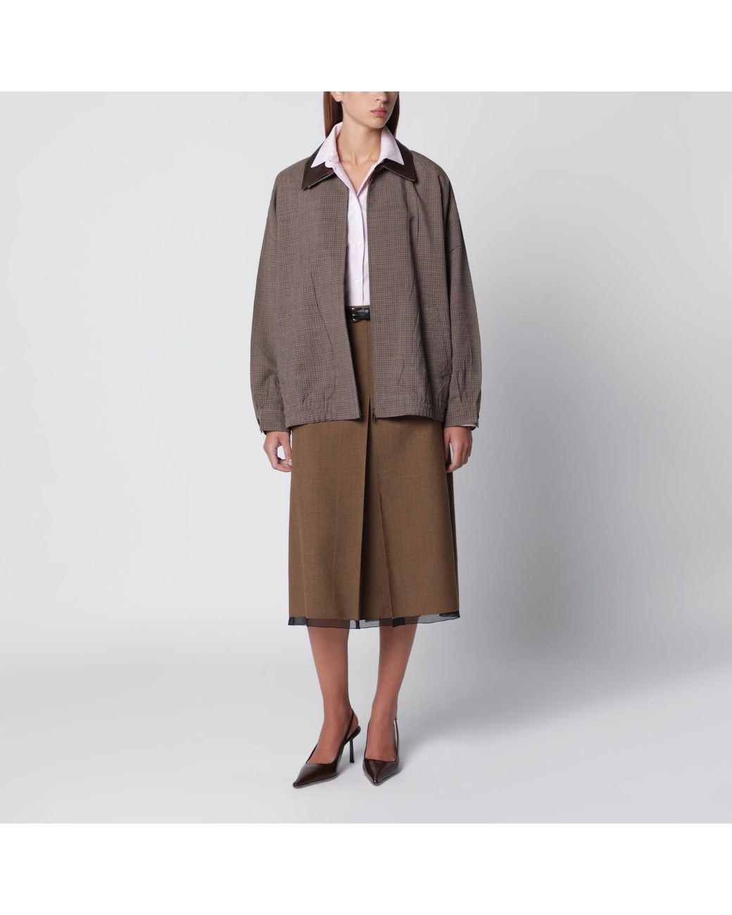 Prada Brown Tobacco Houndstooth Wool Blouson