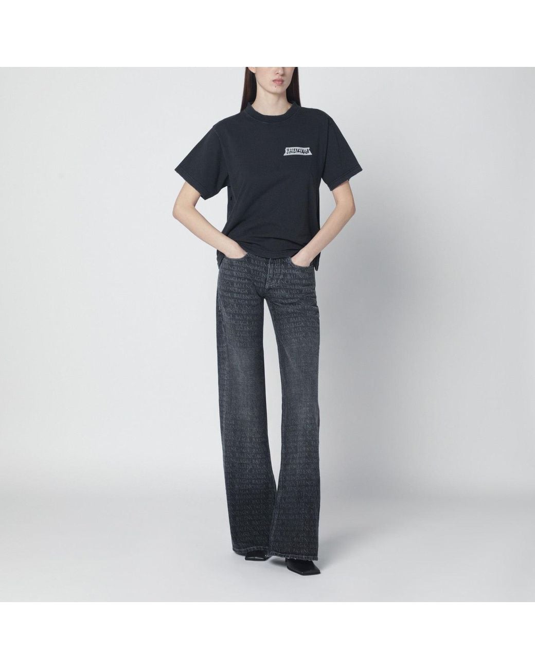Balenciaga Black Washed Masking Tape T-Shirt With Medium Fit