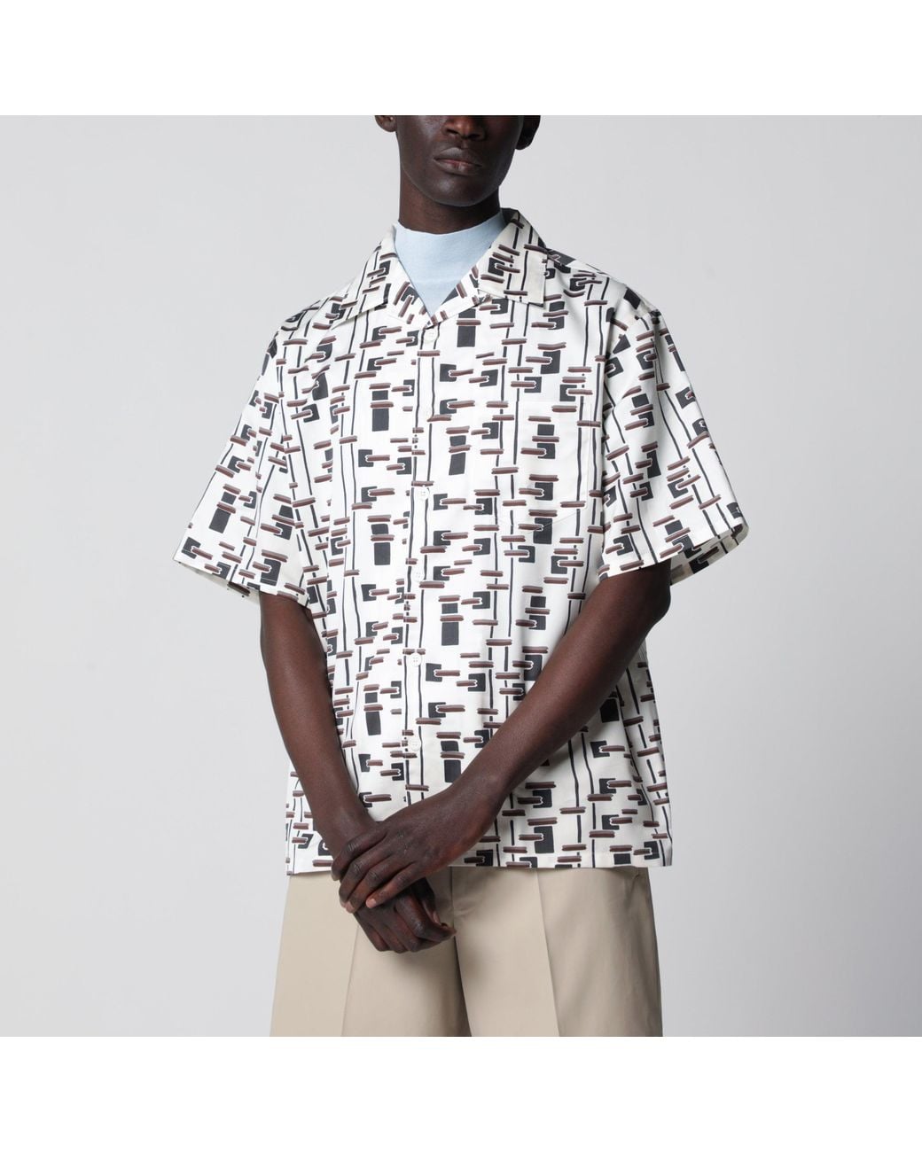 Prada Red Natural/ Printed Silk-Blend Shirt for men