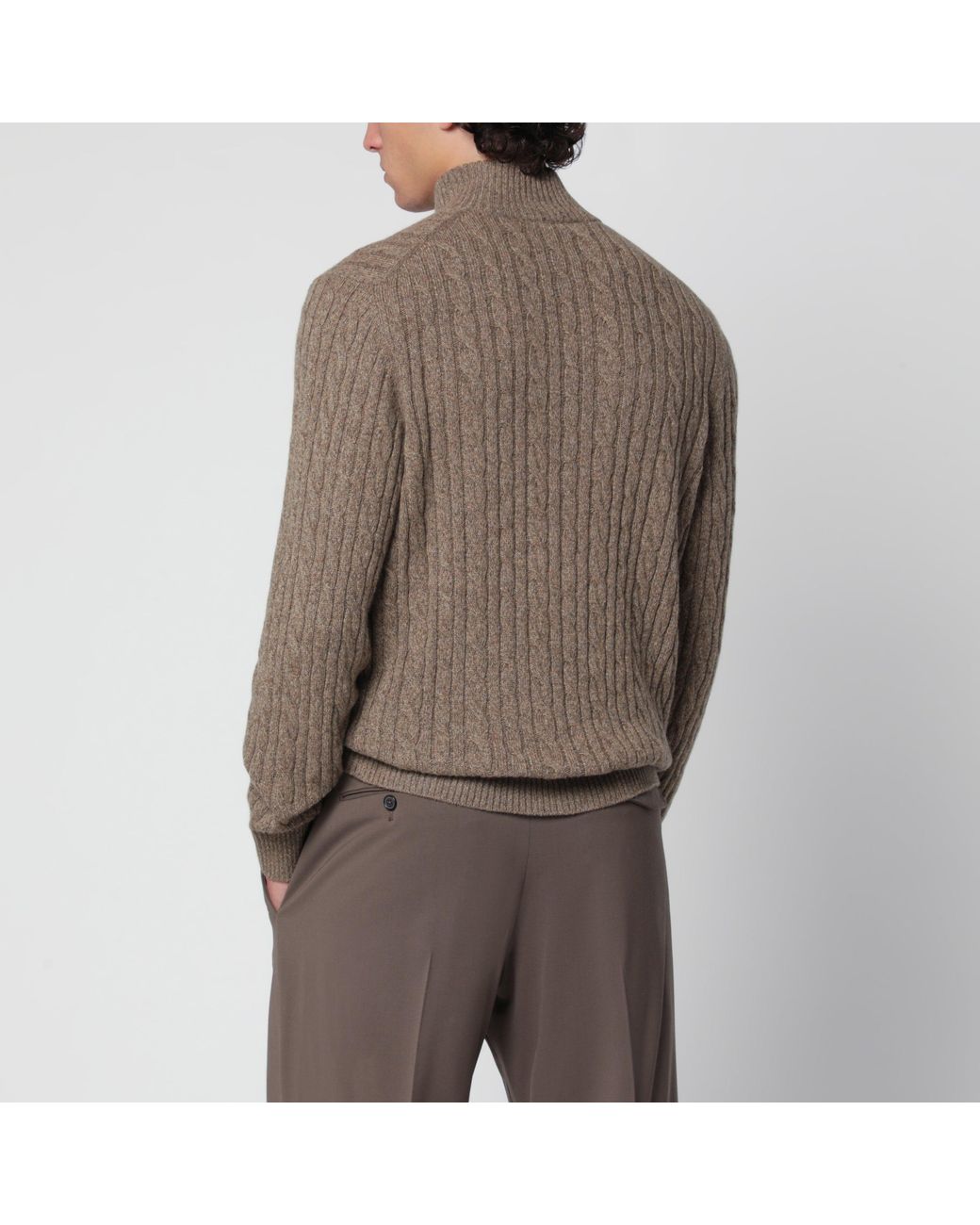 Loro Piana Brown Cable-Knit Sweater for men