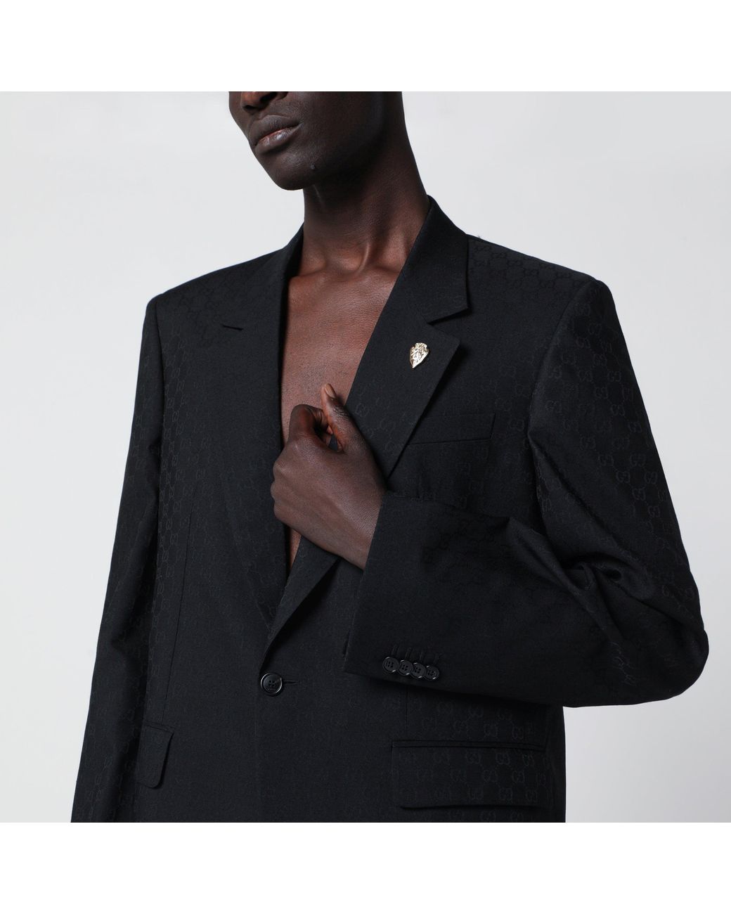Gucci Black Single-Breasted Gg Wool Jacket for men