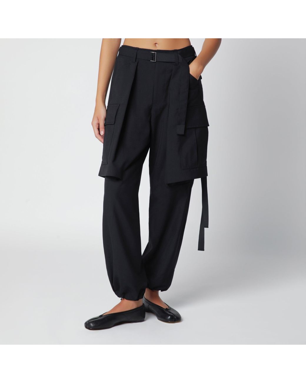 Sacai Black Wool-Blend Cargo Trousers