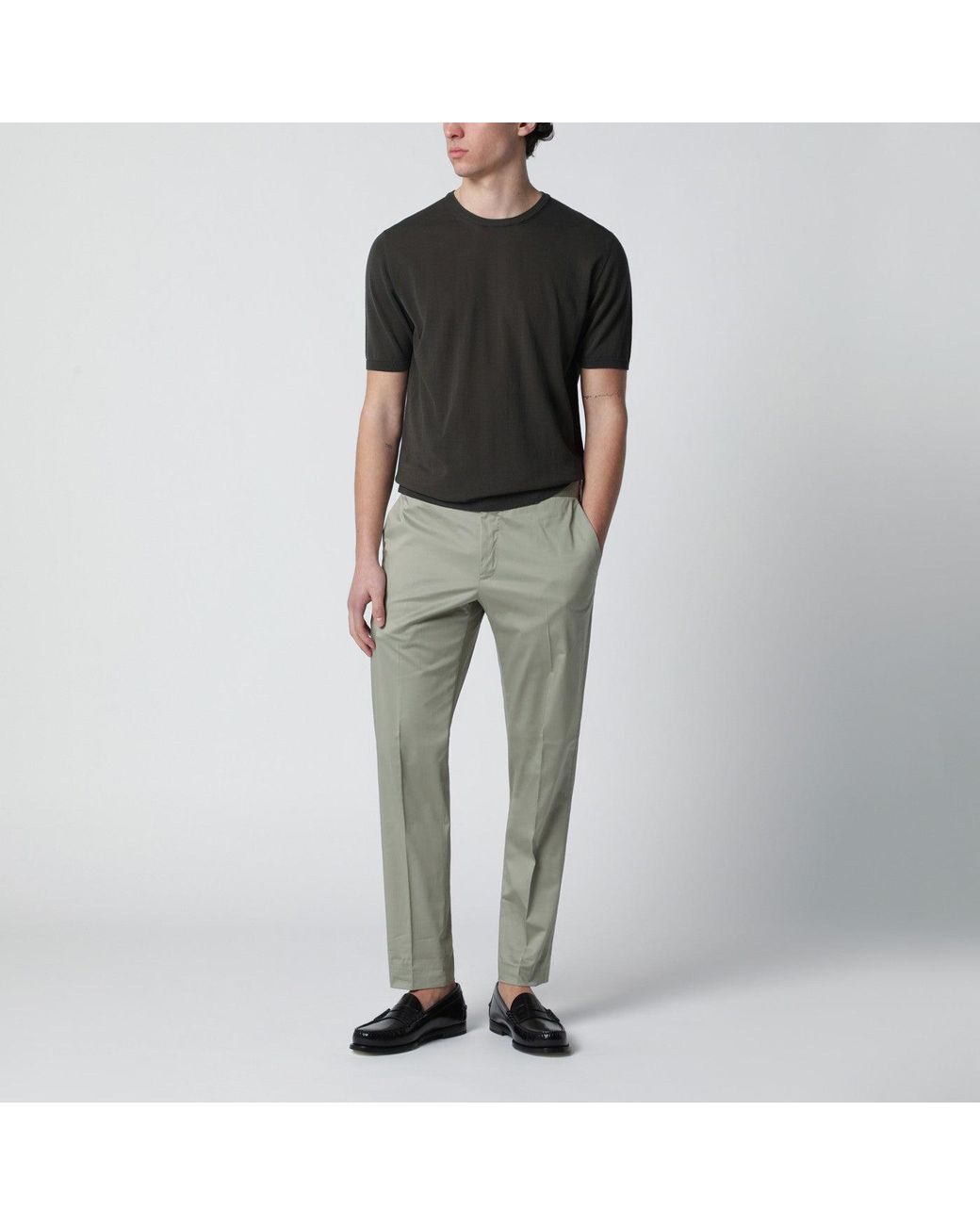 PT Torino Green Sage Cotton-Blend Trousers for men