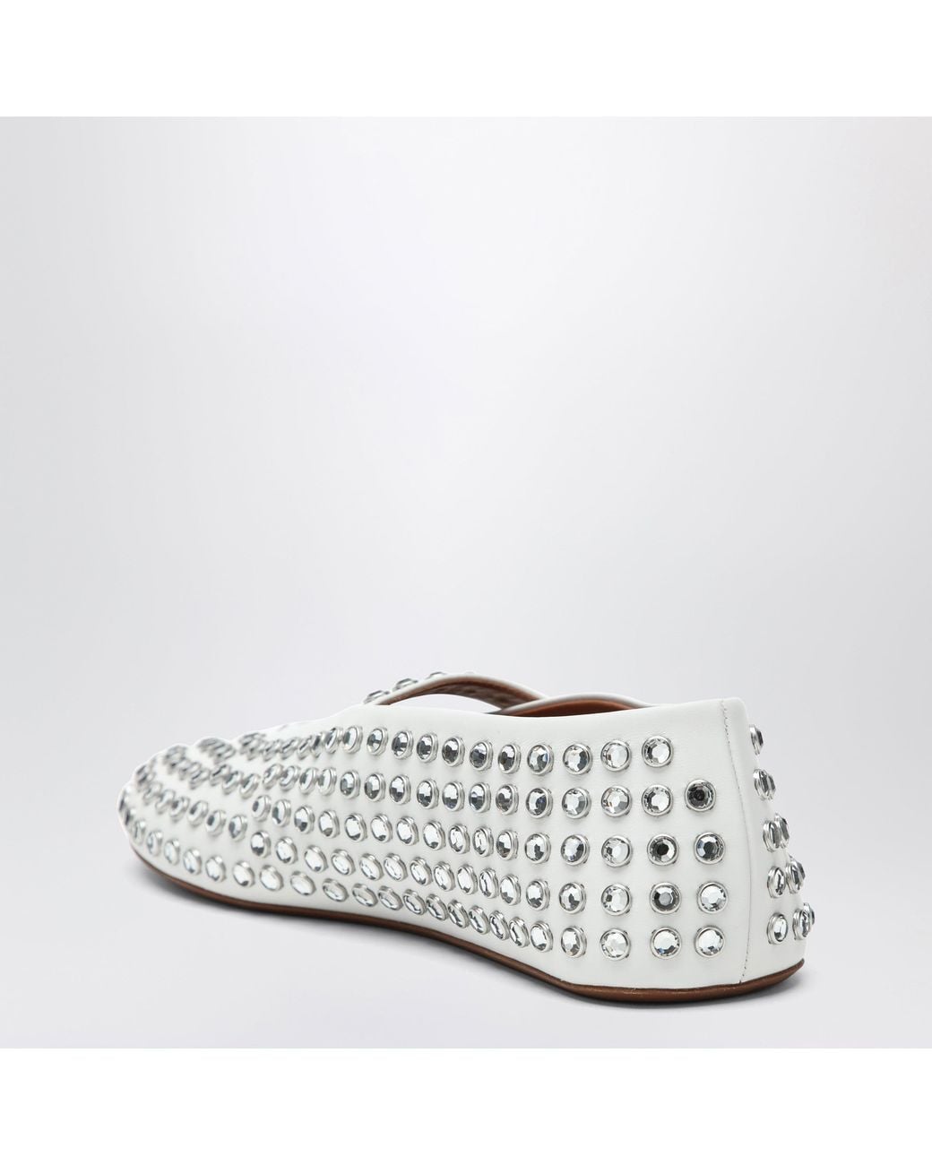 Alaïa White Leather Ballerina With Crystals