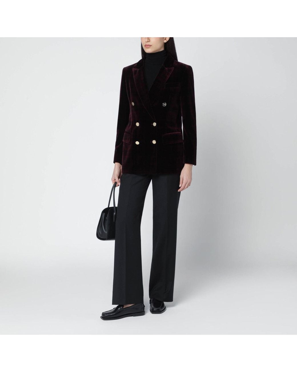 VI TO VI Black Bordeaux Velvet Double-Breasted Jacket