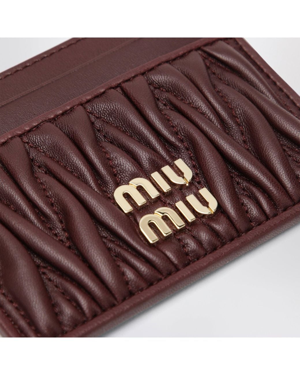Miu Miu Brown Bordeaux Matelassé Nappa Card Holder