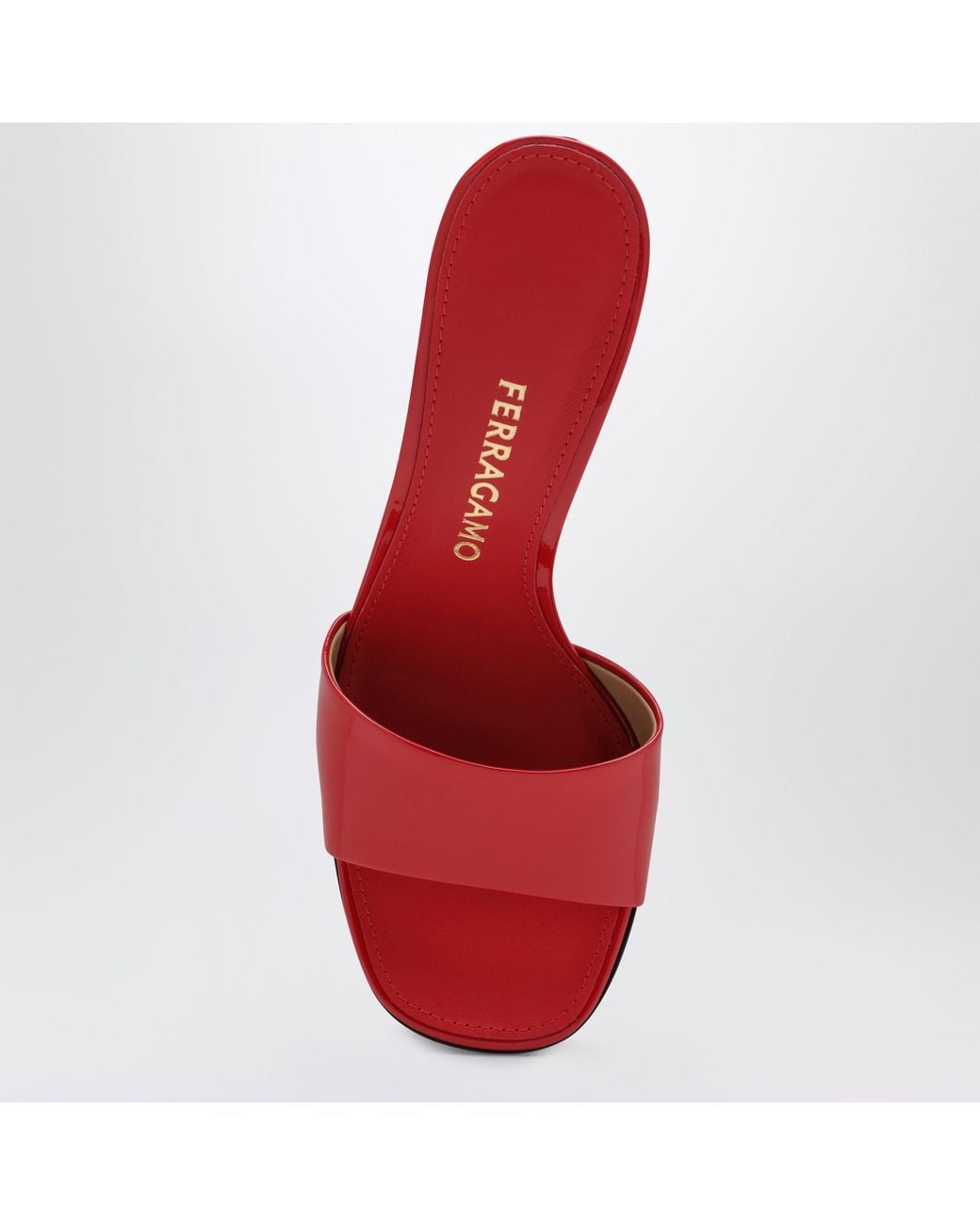 Ferragamo Red Fire Patent Leather Heeled Slides