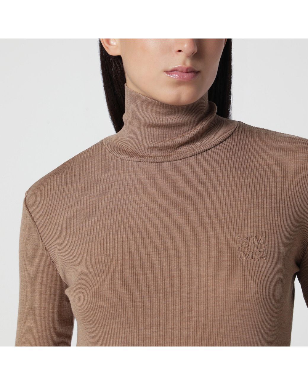 Max Mara White Camel Mélange Turtleneck Sweater