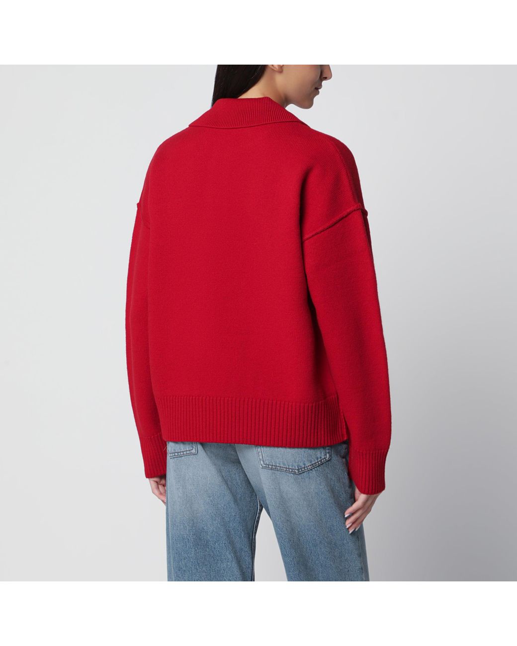 AMI Red Ami De Coeur Polo Jumper