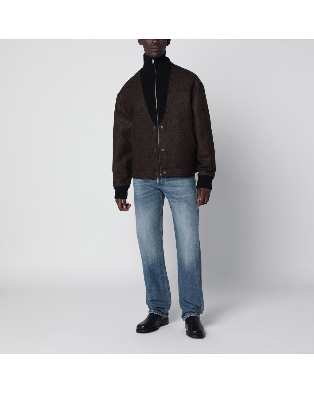 Maison Margiela Black Wool Herringbone Zip Jacket for men