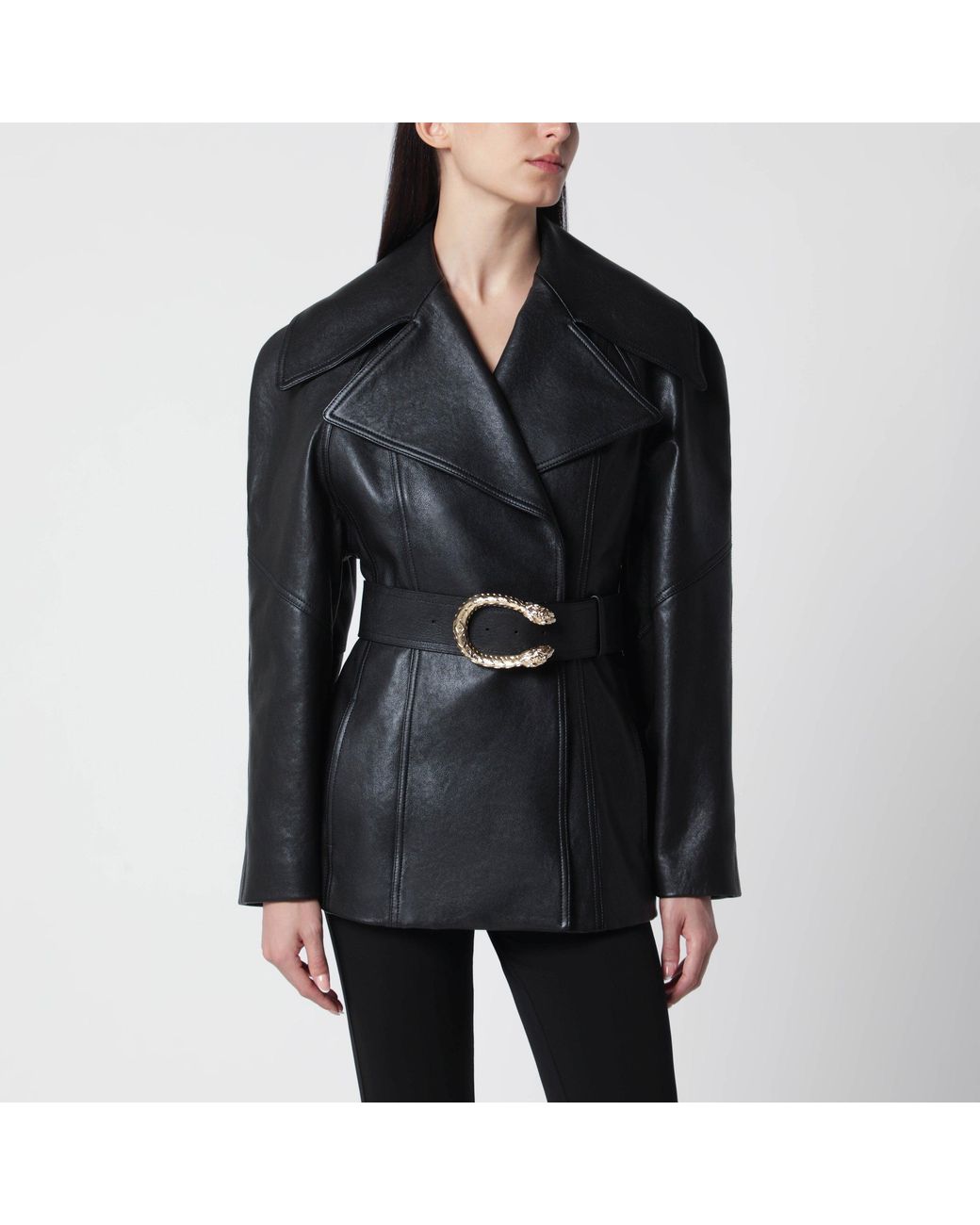 Gucci Black Leather Jacket With Dionysus Belt