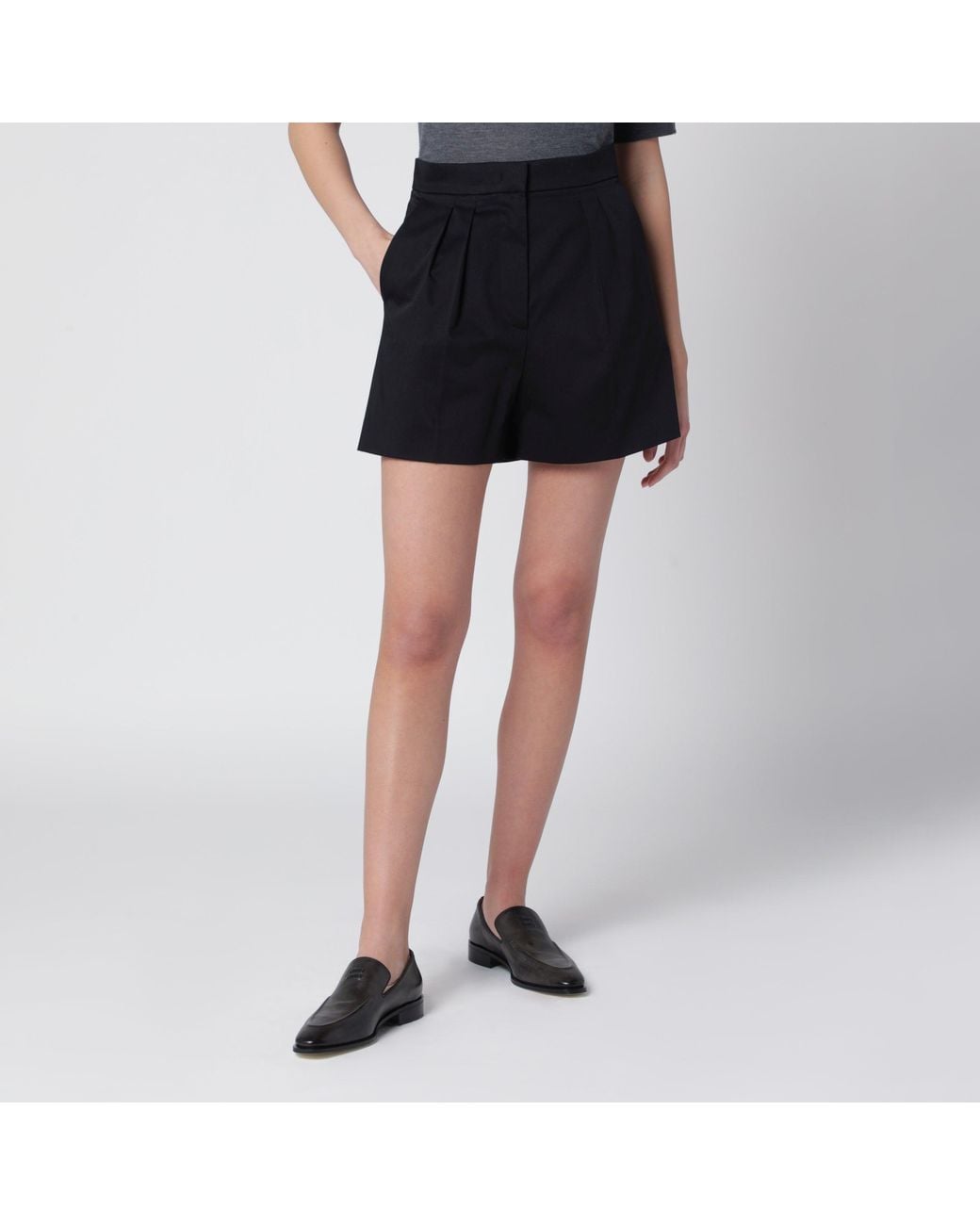 Max Mara Black Stretch Cotton Satin Shorts