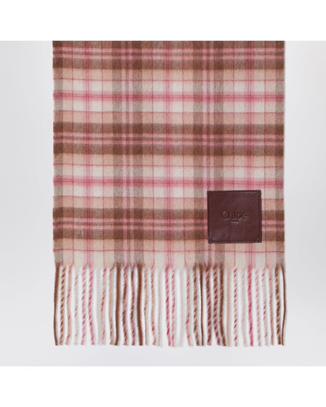 Chloé Brown Highland Cashmere Scarf With Checked Embroidery