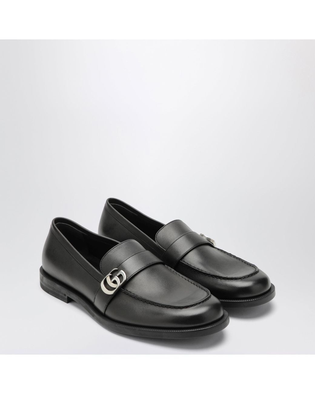 Gucci Black Brushed Leather Loafers With Double G for men